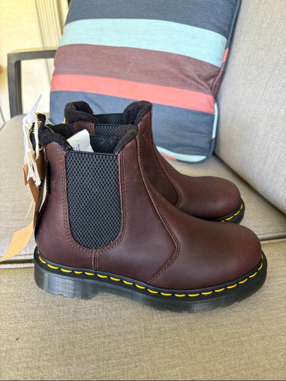 Dr. Martens WarmWair brown Boots  with Yellow Stitching size 5 new.